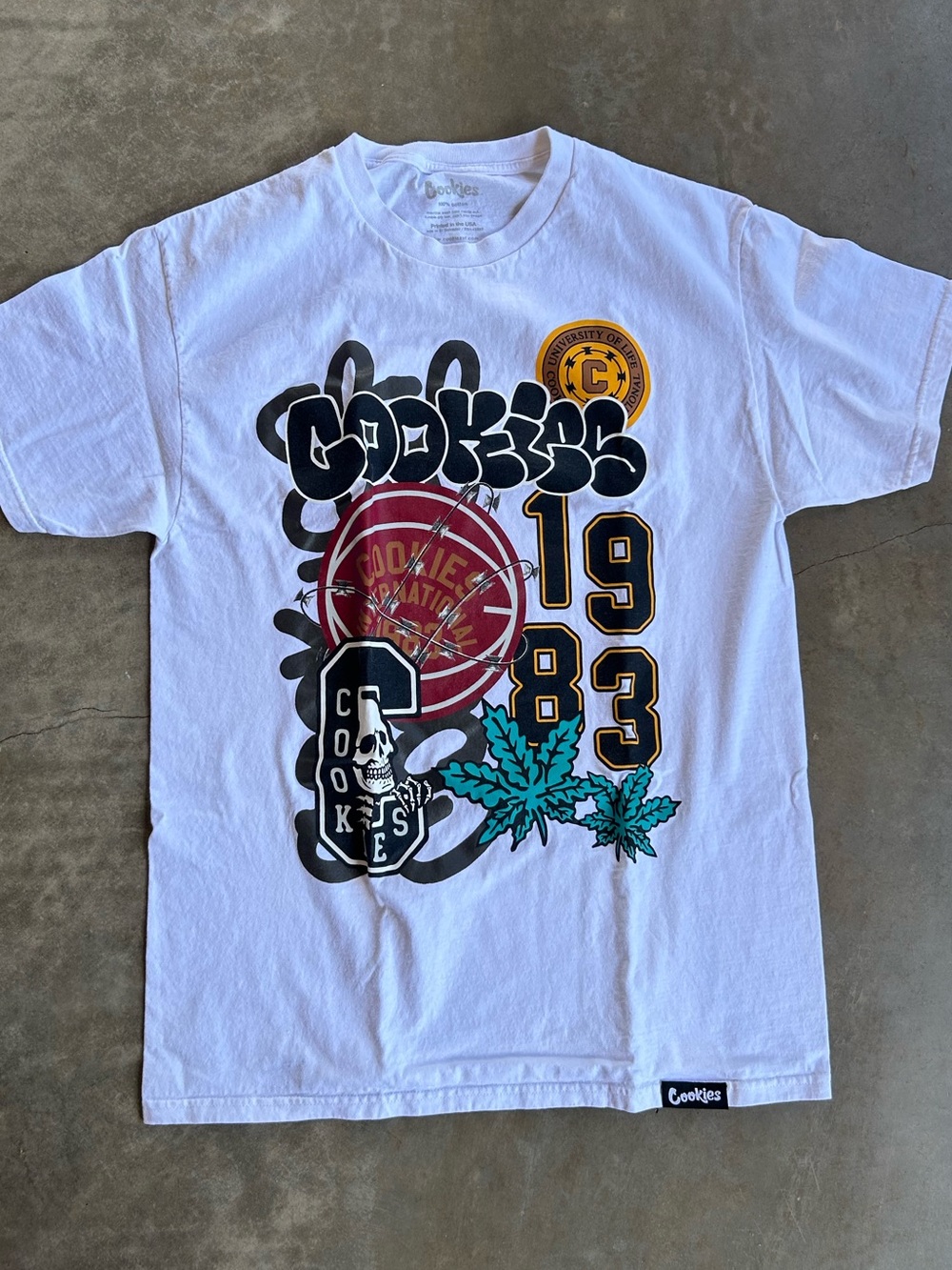 Cookies White Graphic Short Sleeve Tee with 1983 Basketball Motif